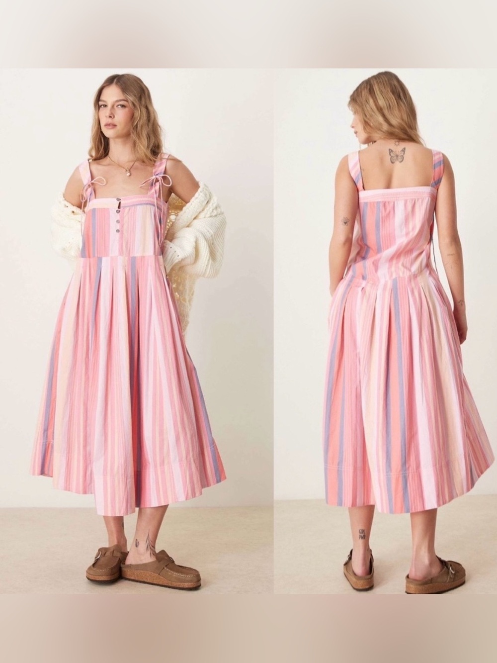 Free People Primavera Reversible Striped Midi Dress Strawberry Combo Size Large